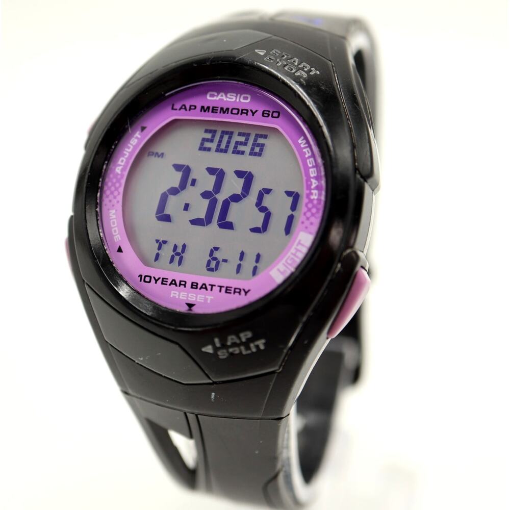 Casio Phys STR-300 Black Purple 35mm Digital Watch Alarm Chrono w New Battery